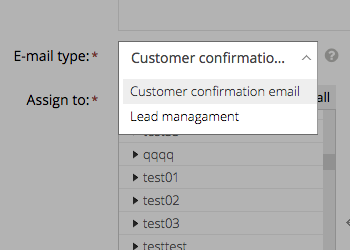 email type dropdown