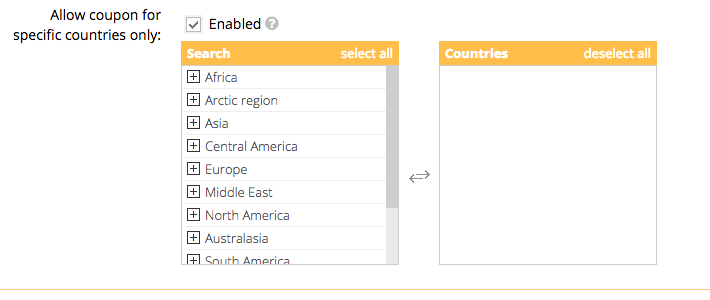 allow coupon for specific countries