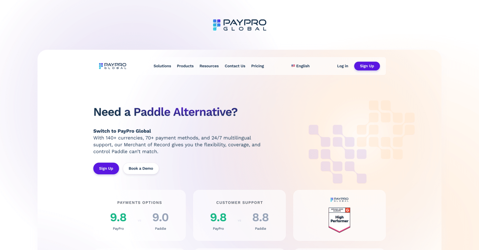 Paddle 대안 | PayPro Global: 올인원 MoR