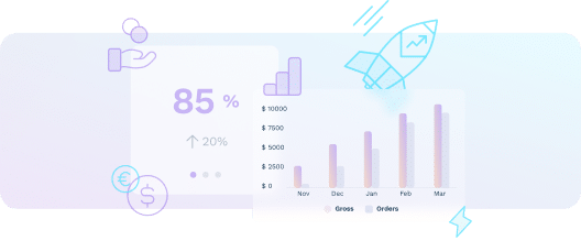 Growth metrics and financial statistics visualized