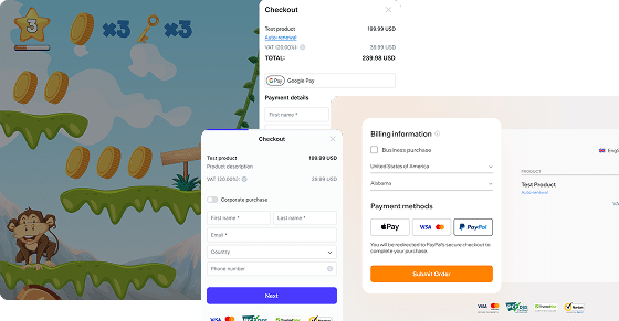 PayPro Global interface with checkout options.