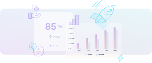 Fluxos de receita SaaS, métricas de crescimento e estatísticas financeiras visualizadas